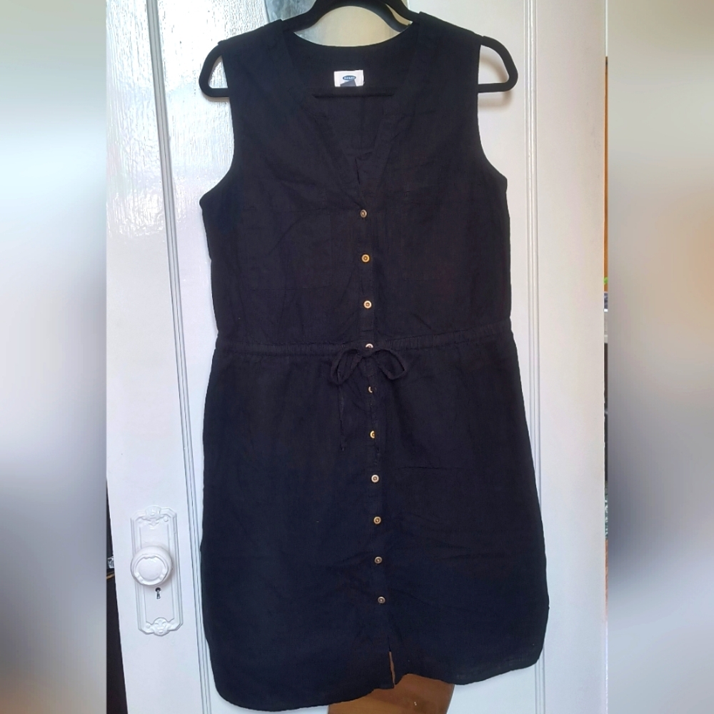 Old Navy Black Button-Front Sleeveless Mini Dress